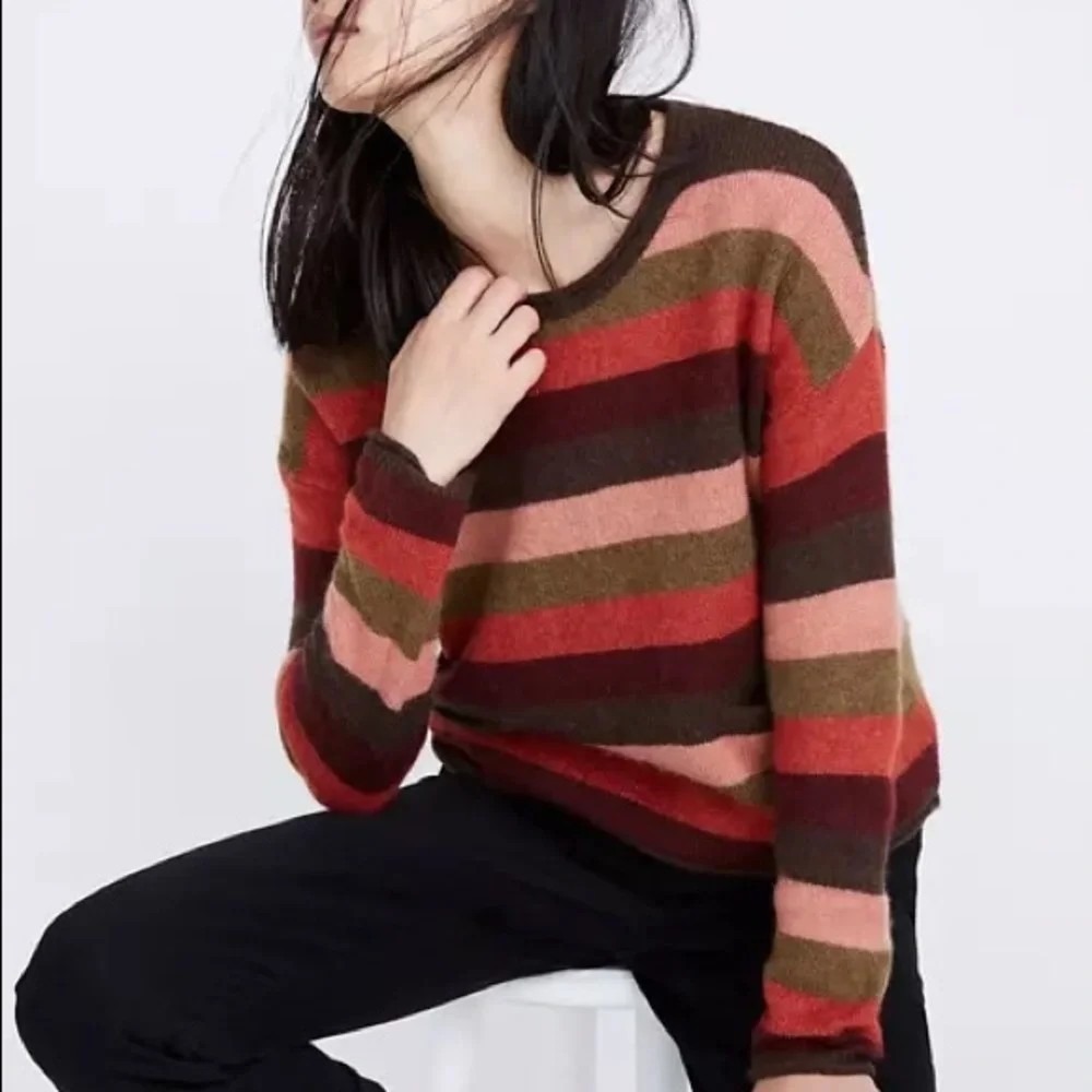 Madewell Chelsea Pocket Pullover Sweater In Multi Stripe- Women's Size XS Alpaca